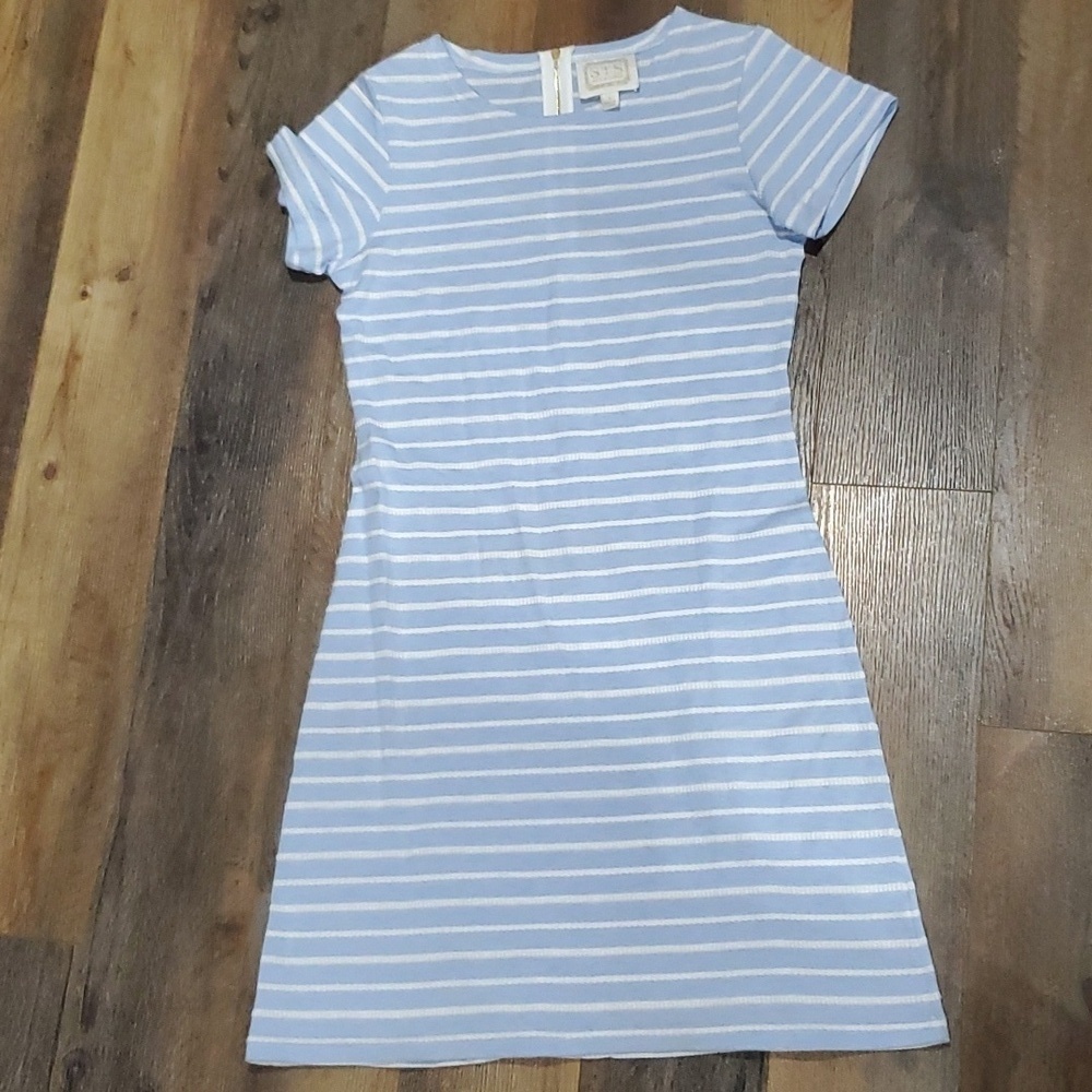 STS sail to sable pale blue striped lightweight knit dress